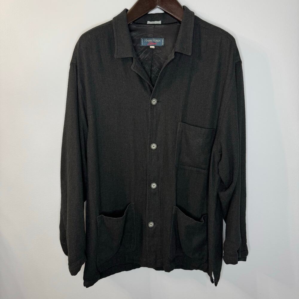 Vintage Harry Rosen Sport Apollo Knit Linen Shirt Jacket Black Men's XL